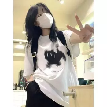 Летние футболки Y2k с эстетическим принтом, базовые футболки с короткими рукавами, уличная одежда, универсальные свободные топы, женские повседневные футболки больших размеров в стиле Харадзюку с круглым вырезом S белый