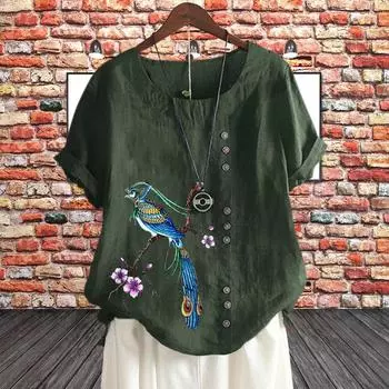 Летние футболки, женская блузка, элегантная рубашка, футболка с рисунком, свободная рубашка, повседневный топ, пуловер с круглым вырезом, топ с короткими рукавами, модные топы и футболки с принтом 2XL армия зеленый