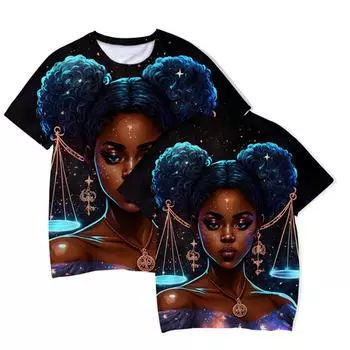 Летние футболки, женская футболка с принтом меланина, черная футболка для девочек в африканском стиле, рубашки в стиле Харадзюку, одежда, 3d женская футболка, топы S
