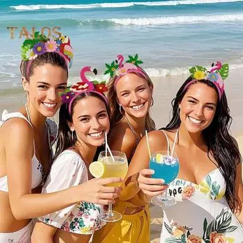 Летние гавайские повязки на голову в стиле Луау, пальма, фламинго, фетр, пляжные аксессуары для волос для вечеринок в тропическом стиле D