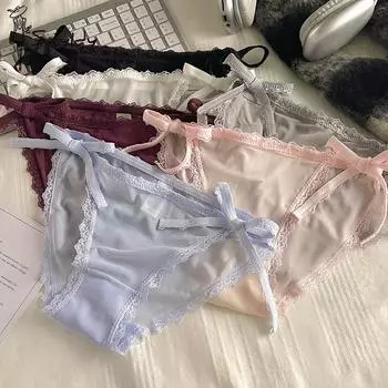 Летние хлопковые брюки Ice Silk с низкой талией и кружевным краем для сексуальных девушек с треугольными чашечками One size красный