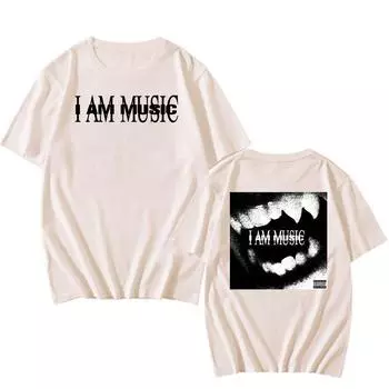 Летние хлопковые футболки с надписью I Am Music Graphic Футболки с коротким рукавом и круглым вырезом для мужчин и женщин Топы в стиле гранж и хип-хоп XS песочный