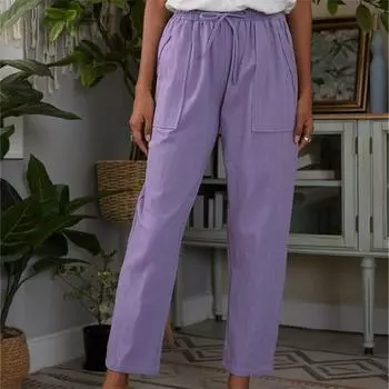 Летние хлопковые льняные брюки в стиле Харадзюку с высокой талией, женские капри-шаровары для женщин, мешковатые фиолетовые брюки на шнуровке, женские брюки S чёрный