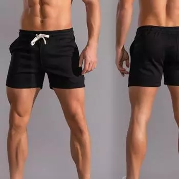 Летние хлопковые мужские спортивные шорты для бега, мужские баскетбольные шорты для спортзала, эластичные повседневные шорты для бега, уличная одежда S чёрный