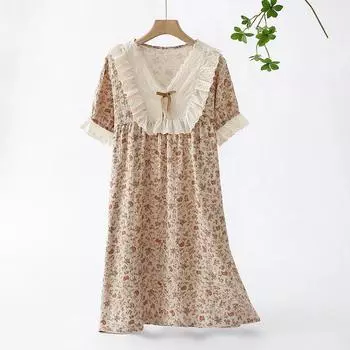 Летние хлопковые ночные рубашки для женщин с короткими рукавами, пижамы из мягкой пряжи, свободный пуловер, ночная рубашка M