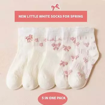 Летние хлопковые однотонные цветные детские носки до щиколотки, летние сетчатые носки с милым сердечком, мягкие дышащие полуноски для детей и девочек M (3-5 years old)