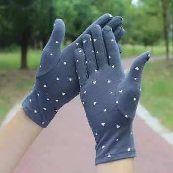 Летние хлопковые перчатки для защиты от солнца, тонкие, эластичные, женские, с защитой от УФ-лучей и солнца, для вождения и езды на велосипеде, весенние короткие перчатки с сенсорным экраном Medium Gray + Heart (touch screen) All yards