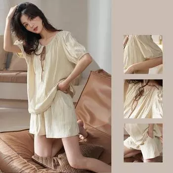 Летние хлопковые пижамы, женские шорты с короткими рукавами, свободный крой, большой размер, тонкий стиль, можно носить как внешний комплект домашней одежды M