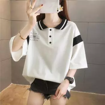 Летние хлопковые топы с принтом мультфильмов y2k, женские корейские топы в консервативном стиле, повседневная футболка большого размера с короткими рукавами, женская футболка в стиле Харадзюку, гот, студенческая футболка M