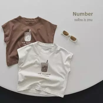 Летние хлопковые жилеты без рукавов с принтом для мальчиков и девочек — модный корейский и японский стиль 100 cm