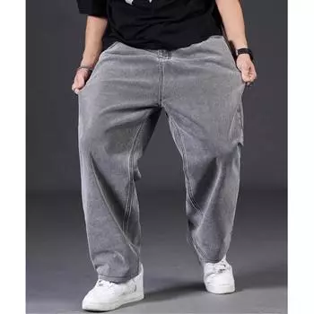 Летние и осенние новые модные потертые однотонные джинсы большого размера, свободные повседневные спортивные прямые брюки большого размера Y2k для мужчин