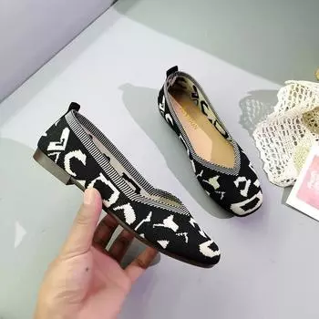 Летние и осенние женские туфли на плоской подошве с круглым носком. Модные удобные вязаные балетки на плоской подошве. Повседневная обувь. Прогулочные туфли на плоской подошве. Офисная обувь. 35
