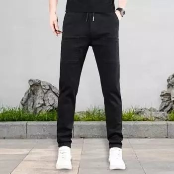 Летние и весенние брюки из ледяного шелка с 6 карманами в стиле пэчворк, прямые брюки больших размеров, однотонные, водонепроницаемые, с эластичной резинкой на талии, повседневные брюки для работы, школы, путешествий S чёрный