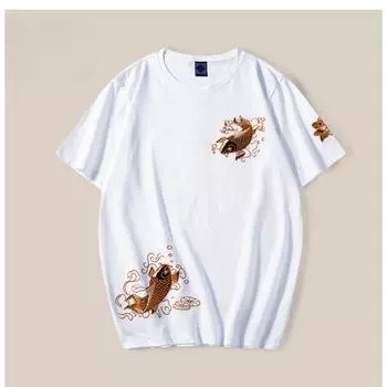 Летние китайские стиль вязание хлопок вышивка круглый вырез китайский стиль топ хлопковый свободный короткий рукав футболки мужские S