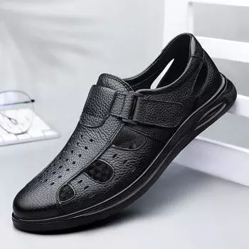 Летние классические черные кожаные туфли с вырезами, дышащие и удобные деловые повседневные походные туфли для среднего возраста 38