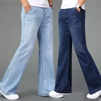 Летние классические мужские джинсы-клеш, мужские прямые брюки, широкие брюки, рабочая одежда, мешковатые брюки полной длины 26 темно-синий