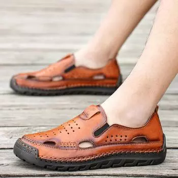 Летние классические мужские кожаные сандалии мягкие пляжные сандалии повседневные легкие сандалии для отдыха на открытом воздухе размер 39-46 39 чёрный