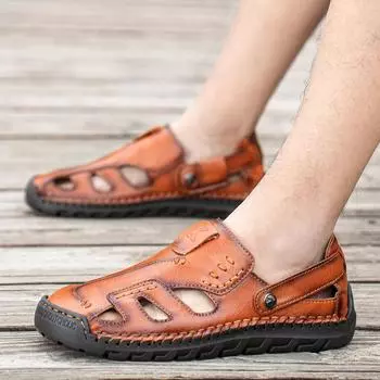 Летние классические мужские сандалии из мягкой кожи, пляжные сандалии для отдыха на открытом воздухе, легкие сандалии, размер 39-46 39 чёрный