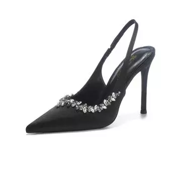 Летние классические туфли цвета шампанского, черные, банкетные, свадебные, сексуальные, со стразами, атласные, с острым носком, босоножки на высоком каблуке для женщин 35