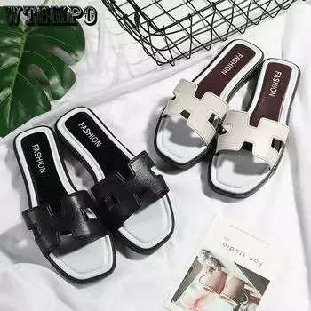 Летние классные тапочки для женщин, модная верхняя одежда, корейские плоские тапочки с мягкой подошвой, цельные женские классные тапочки, уличные тапочки 36