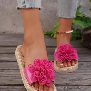 Летние классные тапочки, женская верхняя одежда 2025 года, новые тапочки с плоским дном и цветочным узором, корейская версия модных студенческих тапочек, модные женские тапочки 35 красный