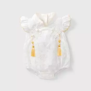 Летние комбинезоны для маленьких девочек для новорожденных девочек, тонкий марлевый хлопковый костюм для ползания с принтом, комбинезоны в китайском стиле для малышей, От 3 до 24 месяцев 66 белый