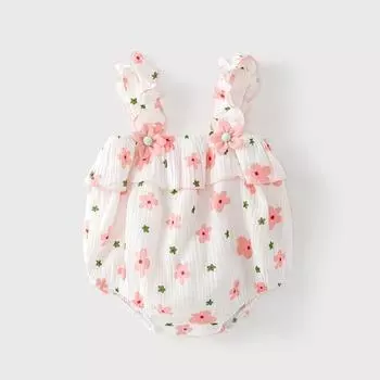 Летние комбинезоны для маленьких девочек для новорожденных девочек, хлопковый костюм без рукавов с принтом, милые комбинезоны для малышей, От 3 до 24 месяцев 66 розовый