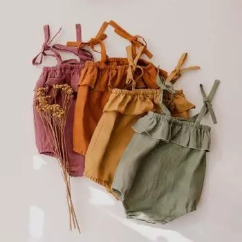 Летние комбинезоны для маленьких девочек, однотонный хлопковый льняной комбинезон для младенцев, детский комбинезон с оборками и ремешками, комбинезоны, цельная детская одежда 66(3-6months) коричневый