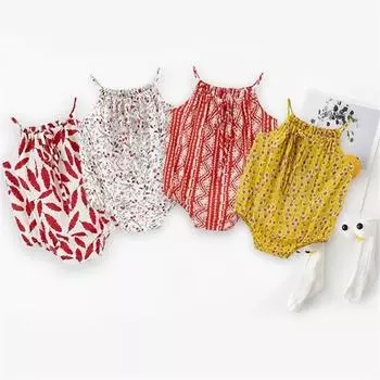 Летние комбинезоны для маленьких девочек, свободный стиль, хлопковый комбинезон с цветочным принтом для новорожденных девочек, цельный комбинезон для маленьких девочек 3-6M 66