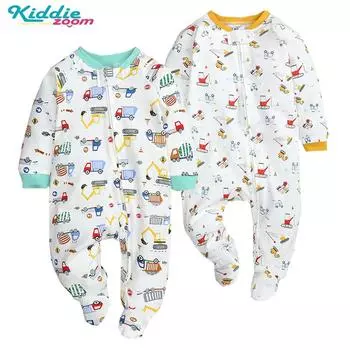 Летние комбинезоны с длинными рукавами и принтом животных из 2 предметов для маленьких мальчиков и девочек, хлопковые комбинезоны, детская одежда, костюмы для восхождения, комбинезоны на молнии для малышей