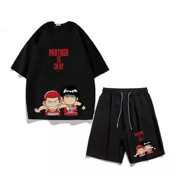 Летние комплекты футболок и шорт SLAM DUNK, мужские футболки с принтом аниме, женский спортивный костюм большого размера, комплект из 2 предметов, экипировка S