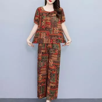 Летние комплекты из 2 предметов больших размеров, женские наряды, элегантные свободные комплекты с широкими брюками и высокой талией XL