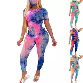 Летние комплекты из 2 предметов для женщин, футболки с короткими рукавами, брюки, шорты, спортивный костюм с градиентом цвета, спортивная одежда L зелёный