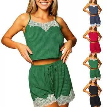 Летние комплекты из двух частей для женщин, топы с высокой талией и шорты L чёрный