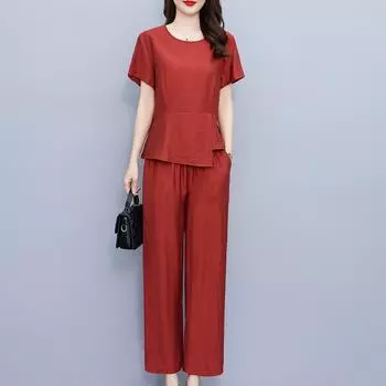 Летние комплекты из двух предметов для женщин, элегантные однотонные комплекты брюк с высокой талией больших размеров XL чёрный