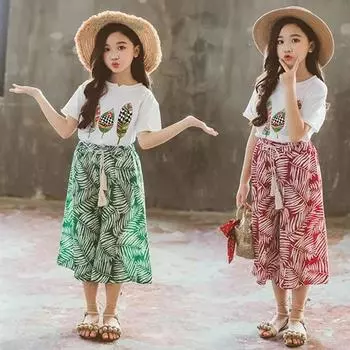 Летние комплекты одежды для маленьких девочек, детская одежда с короткими рукавами + штаны, комплект детской одежды 160 красный