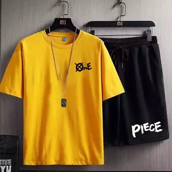 Летние короткие мужские костюмы, спортивные мужские комплекты, футболка, шорты, высокое качество, один мультяшный принт, спортивный костюм, мужская одежда, новая S