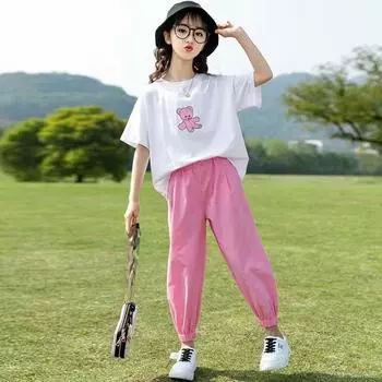 Летние костюмы для мальчиков и девочек, для детей среднего возраста, детская одежда из двух частей с короткими рукавами 160 синий