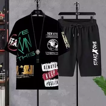 Летние костюмы для мужчин Повседневные джоггеры Спортивный костюм Повседневные спортивные штаны Уличная одежда Аниме Y2k Топы Шорты Комплект Мужская спортивная одежда Футболки M