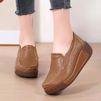 Летние кожаные повседневные спортивные туфли на толстой подошве 35 чёрный