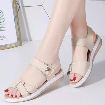Летние кожаные сандалии на плоской подошве, женская обувь, туфли-гладиаторы с открытым носком, женские пляжные сандалии с пряжкой, шлепанцы, повседневная обувь на платформе 5