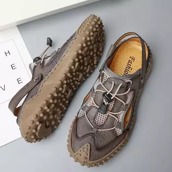 Летние кожаные сандалии ручной работы для модной мужской повседневной обуви, удобные тапочки 38 коричневый