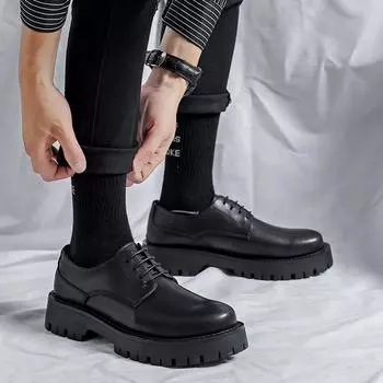 Летние кожаные туфли, мужская модная повседневная обувь в деловом стиле, туфли в британском стиле с круглым носком 8057-R 38 чёрный