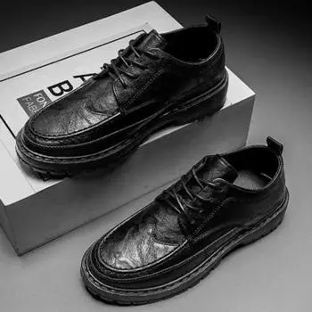 Летние кожаные туфли в британском стиле, мужские корейские деловые костюмы, трендовые повседневные костюмы, мужская обувь, студенческая черная рабочая обувь 39 чёрный