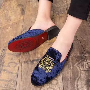 Летние красные полуботинки для мужчин Черные мокасины Тапочки Замшевые кожаные повседневные туфли для вождения для мужчин Сандалии на плоской подошве Мюли Шлепанцы 38