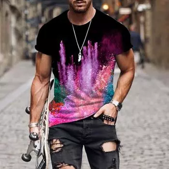 Летние красочные 3D цифровые принты с коротким рукавом повседневные свободные футболки с круглым вырезом мужские S