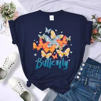 Летние красочные бабочки 3D принтованные футболки женские многоцветные мягкие футболки летняя хип-хоп одежда с круглым вырезом Y2K женские с коротким рукавом S
