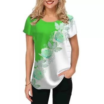 Летние красочные цветочные 3D-принты футболки для женщин уличная одежда повседневная мода футболка с коротким рукавом с круглым вырезом детские футболки топы одежда S