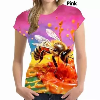 Летние красочные футболки с 3D-принтом пчелы для женщин, уличная одежда, новая повседневная мода, футболка с коротким рукавом, футболки с круглым вырезом, топы, одежда XXXL