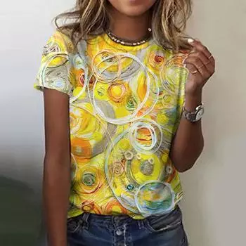 Летние красочные графические 3D-принты футболки для женщин уличная одежда повседневная мода Y2k футболка с коротким рукавом футболки с круглым вырезом топы одежда L